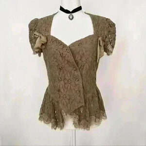 Betsey Johnson Vintage Black Label Crotchet & Satin Wrap Blouse